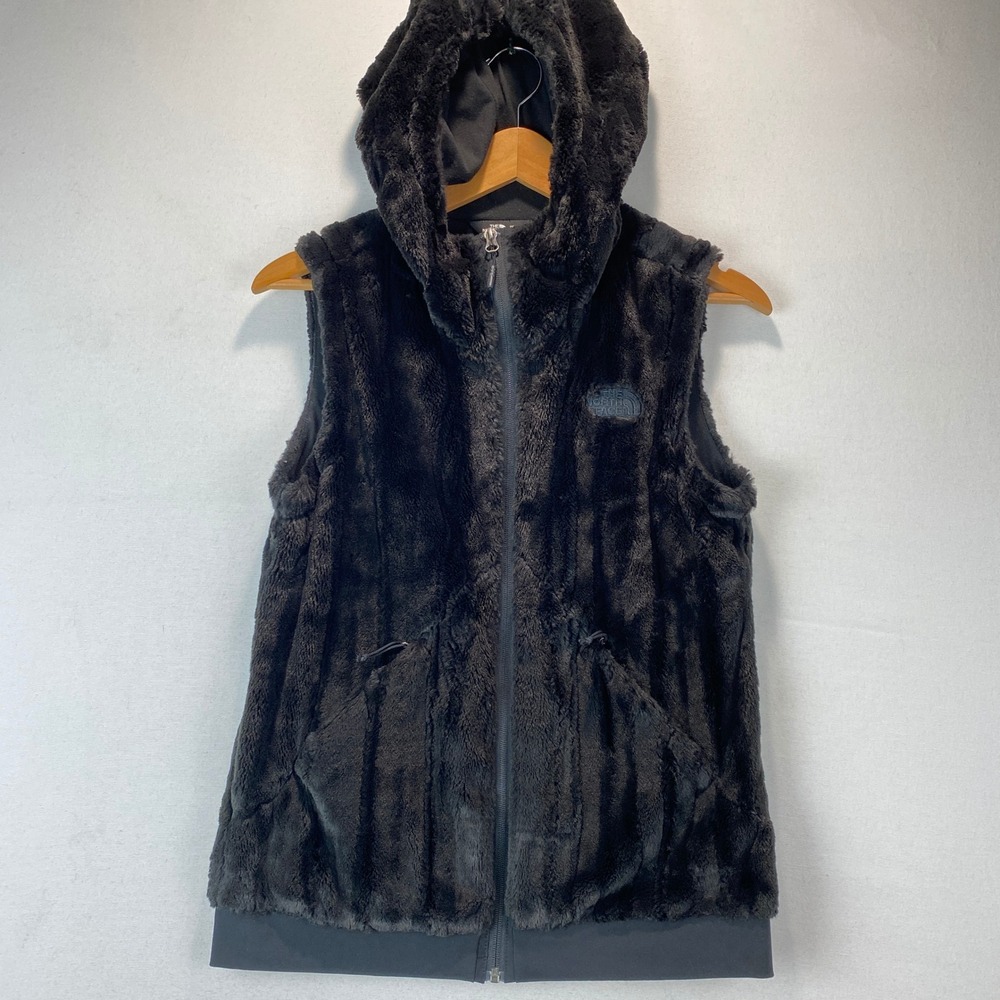 The North Face Osito Hooded Fleece Vest Womens S Black Full Zip NF0A2TF1 Plush